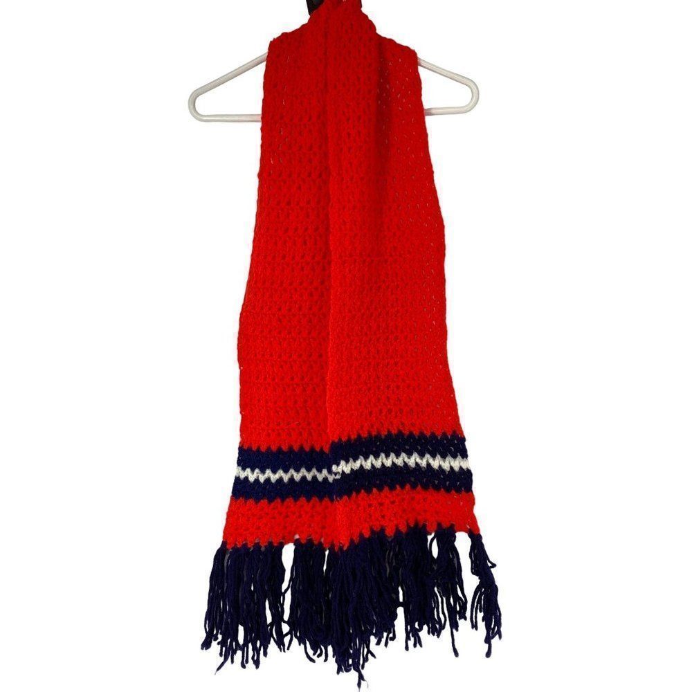 Handmade Crochet Scarf Orange Frince Winter 60" 3055 knit muffler Vintage